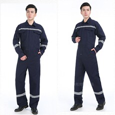Защитная одежда 丰邦全工艺带反光条蓝色纯棉长袖连体服工作服透气船员服维修工装
