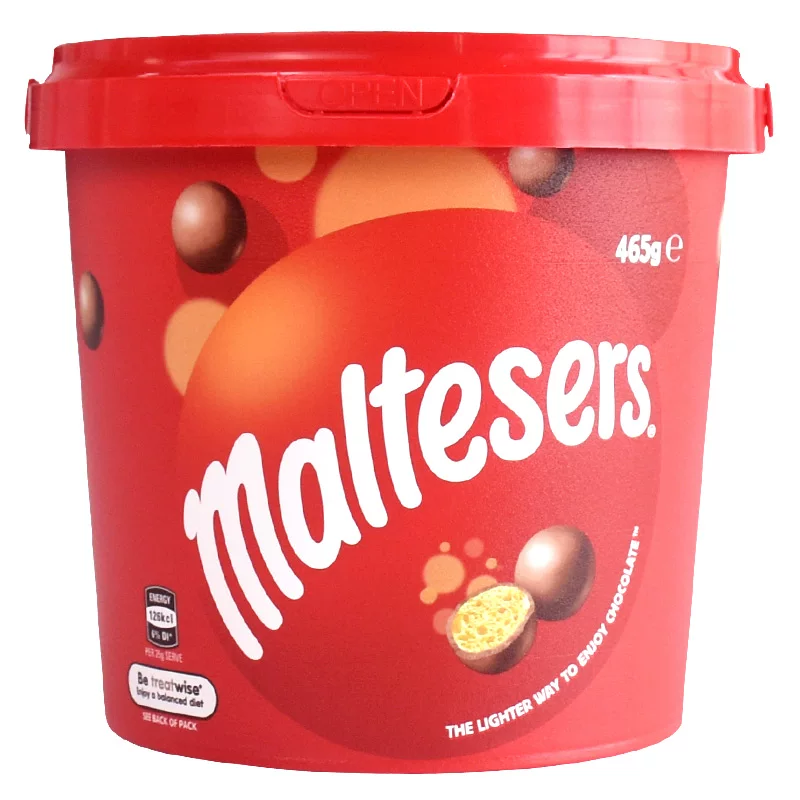 Шоколадные шарики Maltesers 465 г, молочный или тёмный шоколад, герметичное ведёрко