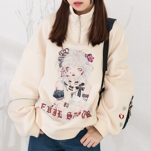 [Sirdo Dou] Lifegirl осень и зимний оригинальный оригинальный Harajuku Street Hand -Painted Girl Printed Chic Stand -Оп