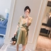 Thai sản mặc 2018 mùa hè mới ren khâu v- cổ gỗ tai một phiên bản búp bê áo sơ mi thời trang thai sản váy