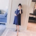 Thai sản mặc 2018 mùa hè mới Hàn Quốc phiên bản của trumpet tay áo ren side vòng cổ Một phiên bản là mỏng thời trang phụ nữ mang thai ăn mặc váy bà bầu Áo thai sản