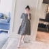Thai sản mặc 2018 mùa hè mới Hàn Quốc phiên bản của vuông cổ áo mạng tie túi thời trang phụ nữ mang thai nóng mẹ váy thủy triều thời trang bà bầu mùa hè Áo thai sản
