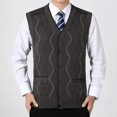 Người đàn ông trung niên dệt kim vest cha len vest trung niên len vest mùa thu và mùa đông len áo gi lê áo len đệm áo vest đen Dệt kim Vest