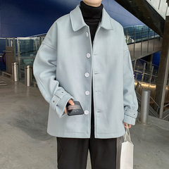秋冬季毛呢外套男韓版潮流百搭休閒外穿bf寬鬆短款小西裝呢子大衣