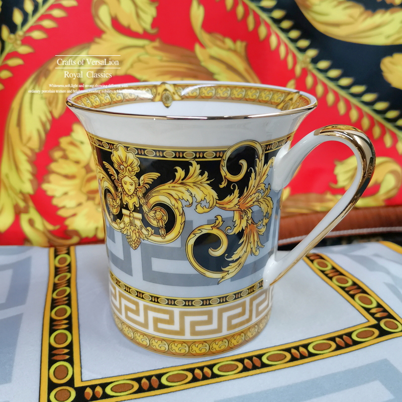 Black Gold Double Lion (High Quality Bone China)European style luxurious Ceramic cup new pattern ins Net red cup Medusa Mug Bone China Coffee milk cup Tea cup