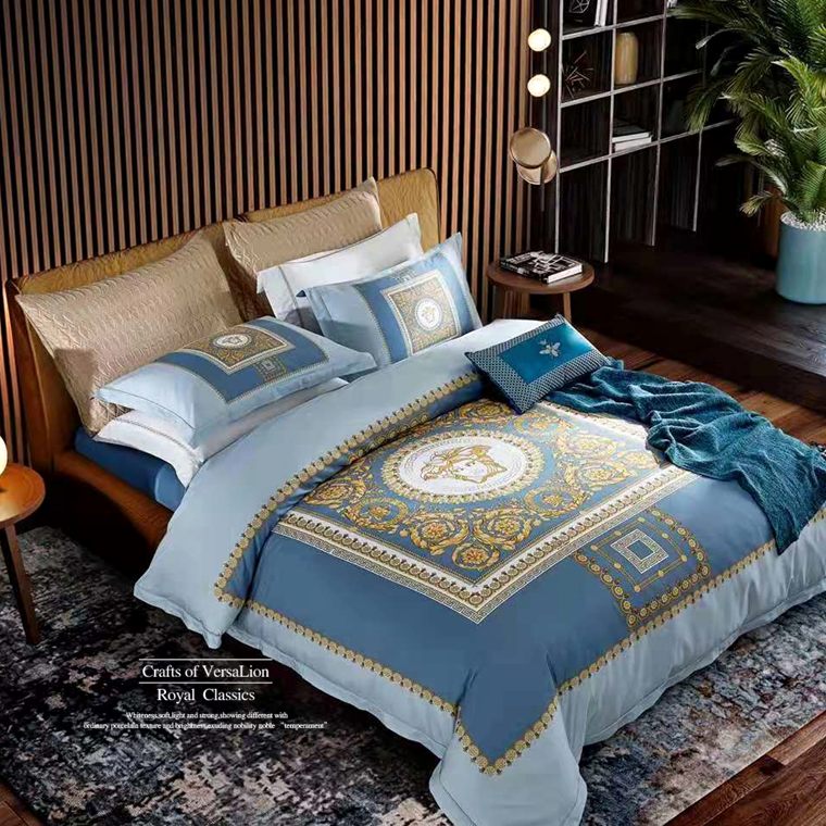 Medusa & Bluish Grey & 4-Piece Bedding SetNorthern Europe Light luxury new pattern bedding article Four piece suit Spring and summer 100 branch pure cotton printing Quilt cover satin-like cotton fabric bedding Bed cover