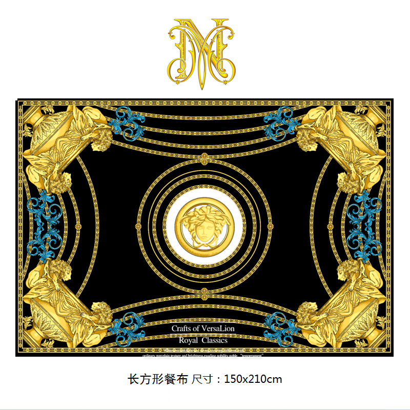 Long E & Medusa Double Lion Black (Authentic)European style luxurious table rectangle tablecloth Table mat a living room circular tea table Table cloth TV cabinet Gabe Table flag customized