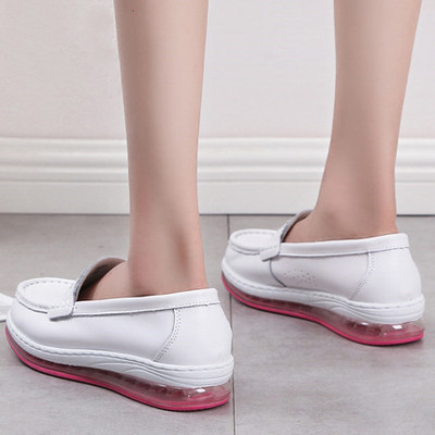 Các gót y tá giày phẳng mới của da giày, màu trắng giày y tá chăm sóc trượt giày giày thở đệm đầy đủ 