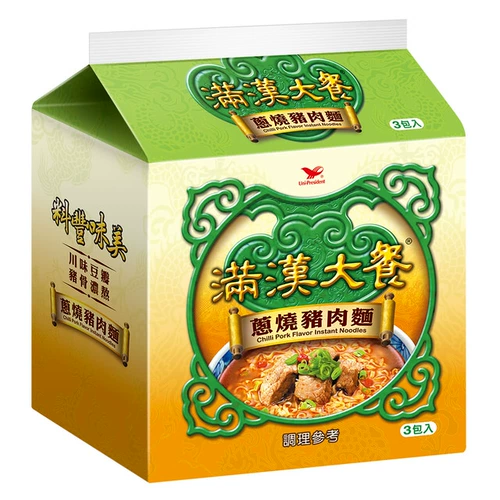 Производство Тайваня Объединенный ужин Хан -Хана Хан, полный говяжьей лапши, удобной лапши, карманов, 12 упаковок предохранителей, наполовину глютен и половина.