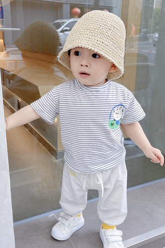 Летний детский хлопковый мультяшный тонкий жакет, короткий рукав, свободный крой, в корейском стиле
