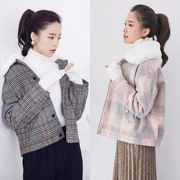 Mùa thu và mùa đông áo len nữ dày ấm lớn siêu có thể tháo rời giả lông thỏ cổ áo ngắn áo len áo khoác nhỏ