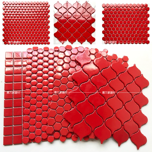 Красная керамика мозаика шестигранной шестигранной плитки фона фона стена стена кирпичная ванная комната ванная тибетская