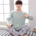 Đồ ngủ thanh niên nam cotton dài tay phiên bản Hàn Quốc của mùa xuân và mùa thu nam cotton sinh viên phục vụ nhà phù hợp với đất nam pijama lụa cao cấp Bộ Pajama