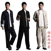 Tấm khóa bằng vải cotton và vải lanh nam Tang phù hợp với bộ quần áo trẻ trung theo phong cách retro Trung Quốc Li Xiaolong Hunchun Taiji Kungfu quần áo - Trang phục dân tộc