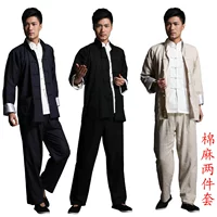 Tấm khóa bằng vải cotton và vải lanh nam Tang phù hợp với bộ quần áo trẻ trung theo phong cách retro Trung Quốc Li Xiaolong Hunchun Taiji Kungfu quần áo - Trang phục dân tộc bộ đồ nam nữ