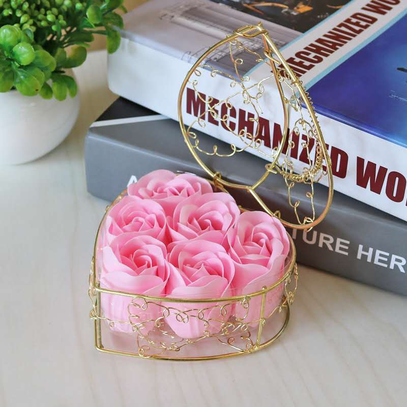 6 Tielantong Toners6 Blossoms Iron fence rose simulation rose Soap flower soap Gift box Section 38 originality gift Wedding supplies  Opening