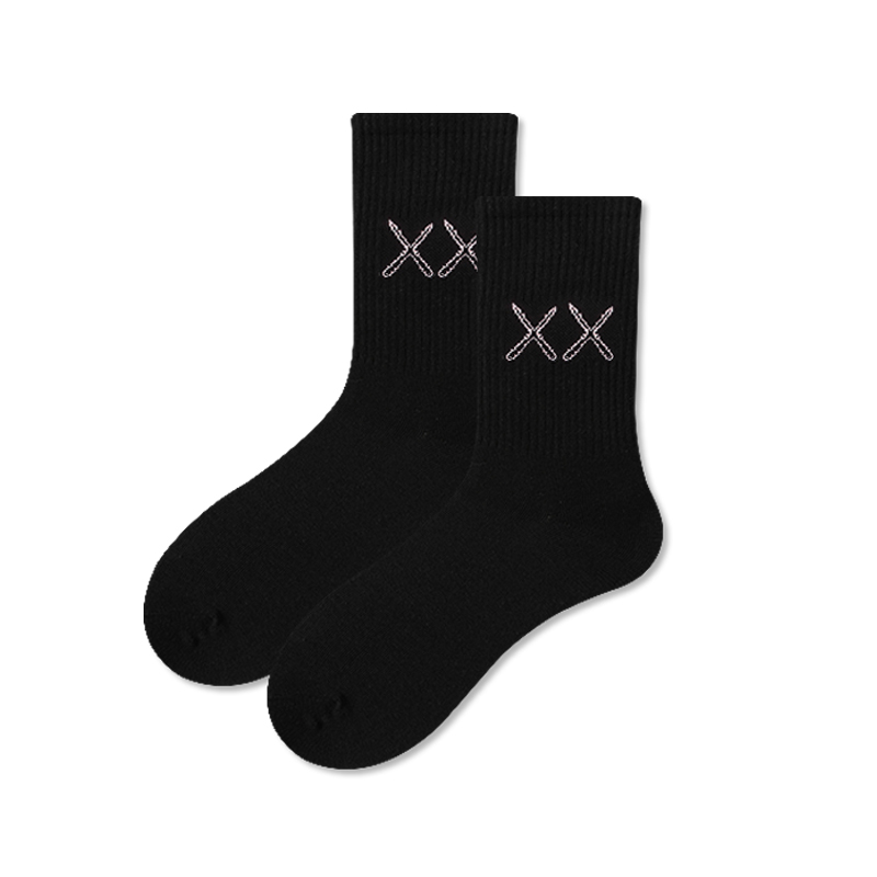XX Hollow BlackCrazySocks letter xx black and white Double port socks men and women fashion Middle tube socks Europe and America Chaopai street Sports socks