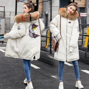 Chống mùa Hàn Quốc phiên bản của lỏng xuống bông phụ nữ lớn cổ áo lông thú phần dài dày kích thước lớn bông áo khoác mùa đông ấm áp bánh mì áo khoác