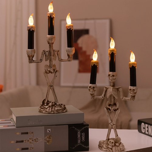 Хэллоуин Электронный светящийся скелетный фонарь Свеча Переключение призрачного дома сцены сцены