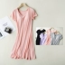 Với ngực pad nightdress nữ mùa hè Hàn Quốc phiên bản của ngắn tay áo ngực miễn phí phần mỏng lỏng phương thức đồ ngủ nhà ăn mặc nữ