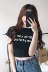 Mùa hè ăn mặc của phụ nữ Hàn Quốc phiên bản của chic Slim mỏng letters in retro đoạn ngắn cao eo tiếp xúc với rốn T-Shirt ngắn tay áo sơ mi Áo phông