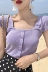 Retro Hàn Quốc phiên bản của khí hoang dã vuông cổ áo ngắn sling ống top từ cổ áo Slim là mỏng dệt kim sling nữ thiết kế thời trang nữ Áo ba lỗ