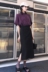 Hồng Kông-hương vị thời trang hai mảnh phù hợp với chic retro tính khí tím ngắn tay áo + cao eo chia mid-length váy thời trang công sở nữ Bộ đồ