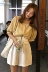 Mùa hè Hàn Quốc phiên bản của lỏng mỏng nhỏ tươi vuông cổ áo kẻ sọc áo sơ mi ngắn tay áo sơ mi + hoa quần short phù hợp với quần áo nữ đẹp Bộ đồ