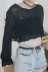 2018 mùa xuân mới Hàn Quốc phiên bản của Hồng Kông hương vị chic rắn màu loose gỗ tai ngắn đoạn quan điểm dài tay T-Shirt của phụ nữ áo sơ mi áo phông nữ cao cấp Áo phông