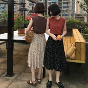 2018 mùa hè mới Hàn Quốc chữ thêu lỏng tay T-Shirt + cao eo hoang dã váy hoa phù hợp với phụ nữ
