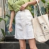 Denim váy nữ mùa hè 2018 mới của Hàn Quốc phiên bản của eo cao là váy mỏng váy trắng một từ váy denim thủy triều