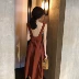 Mùa hè Hàn Quốc retro Chic phong cách cao eo giảm béo sling sling kỳ nghỉ ăn mặc backless knee dress 	váy siết eo Váy eo cao