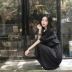 Hồng Kông hương vị retro chic hoang dã Hàn Quốc phiên bản của màu rắn eo dài váy khí xiên dây đeo vai dài ăn mặc triều
