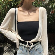 Sun bảo vệ áo khoác nữ cardigan mỏng mùa hè 2018 Hàn Quốc phiên bản của ngắn lỏng tie với màu rắn dài tay hoang dã áo len triều