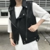 Vest da nữ mùa xuân 2018 mới thời trang da thủy triều Hàn Quốc phiên bản của lỏng tay pu da xe máy áo khoác mùa xuân dây kéo áo phao lông vũ nữ Áo vest