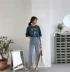Retro Hồng Kông hương vị sang trọng Hàn Quốc phiên bản của rửa cũ đa túi lưỡi chín điểm jeans cao eo hoang dã thẳng quần phụ nữ
