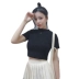 Mùa xuân và mùa hè phụ nữ mới của Hàn Quốc retro chic nửa cao cổ áo mỏng giảm béo màu sắc hoang dã ngắn tay T-Shirt áo triều áo phông ngắn tay Áo phông