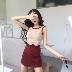 Phiên bản Hàn Quốc mới của hoa sang trọng 苞 eo cao túi hip váy + màu phù hợp với hình chữ U vest hipster phù hợp với hoang dã hai mảnh thủy triều ao kieu dep Bộ đồ