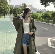 2018 mùa xuân mới Hàn Quốc phiên bản của phần dài kích thước lớn áo gió phụ nữ lỏng lẻo đơn ngực mỏng dài tay áo mỏng thủy triều
