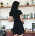 Hàn quốc phiên bản của chic gió retro thận trọng máy sexy rỗng dây đai mỏng váy đen mùa hè mỏng ngắn tay đầm đầm sơ mi trắng thắt eo Váy eo cao