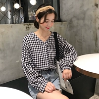 Mới của Hàn Quốc phiên bản của retro V-Cổ áo sơ mi hoang dã lỏng kẻ sọc dài tay áo sơ mi giản dị thời trang áo dài triều mẫu áo sơ mi nữ đẹp 2021