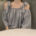 2018 mới của Hàn Quốc phiên bản của chic hoang dã từ dây đeo vai áo sơ mi đơn giản slim loose trumpet tay áo sơ mi nữ triều các kiểu áo sơ mi sọc nữ đẹp Áo sơ mi