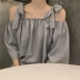 2018 mới của Hàn Quốc phiên bản của chic hoang dã từ dây đeo vai áo sơ mi đơn giản slim loose trumpet tay áo sơ mi nữ triều áo sơ mi dáng dài Áo sơ mi
