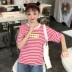 Mùa hè mới chic sọc ngắn tay t-shirt nữ sinh viên lỏng Hàn Quốc phiên bản của các trường đại học gió hoang dã thư t-shirt top Áo phông