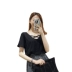 Mùa xuân mới của Hàn Quốc thời trang rỗng vòng cổ ngắn tay T-Shirt nữ Han Fan rắn màu Slim mỏng hoang dã áo khoác thủy triều quần áo tập yoga Mùa xuân