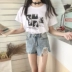 2018 cá tính mới tops nữ sinh viên lỏng lẻo Hàn Quốc ulzzang hoang dã xã hội trắng ngắn tay t-shirt nữ mùa hè