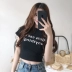 Mùa hè ăn mặc của phụ nữ Hàn Quốc phiên bản của chic Slim mỏng letters in retro đoạn ngắn cao eo tiếp xúc với rốn T-Shirt ngắn tay áo sơ mi