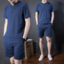 2018 mùa hè mới Trung Quốc phong cách bông và vải lanh thiết mỏng người đàn ông ngắn tay t- shirt xu hướng thường lanh hai mảnh Bộ đồ