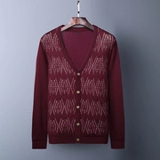 Dachang cắt tiêu chuẩn nam áo khoác mùa thu thường thanh niên len dài tay cardigan người đàn ông màu đỏ của áo len