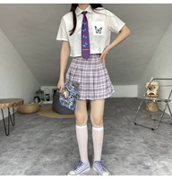 Весенняя студенческая юбка в складку, клетчатый комплект, рубашка